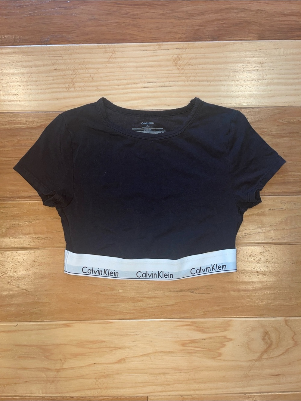 Calvin Klein Black Crop Tee with Logo Band